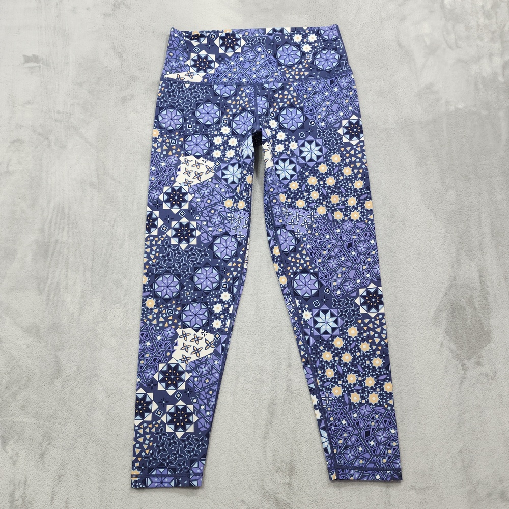 Aerie Leggings Womens XL Blue Geometric Crop Chill Play Move Yoga Gym Workout